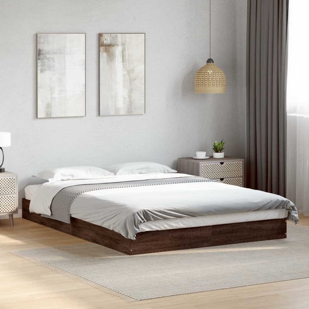 Bed frame without mattress brown oak 120x200 cm wood material