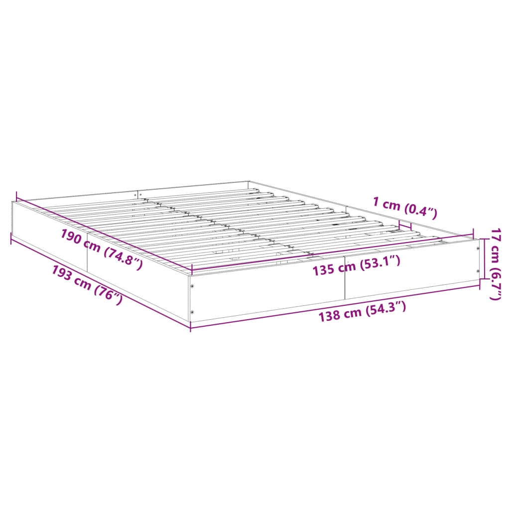 Bettgestell Betongrau 135x190 cm Holzwerkstoff