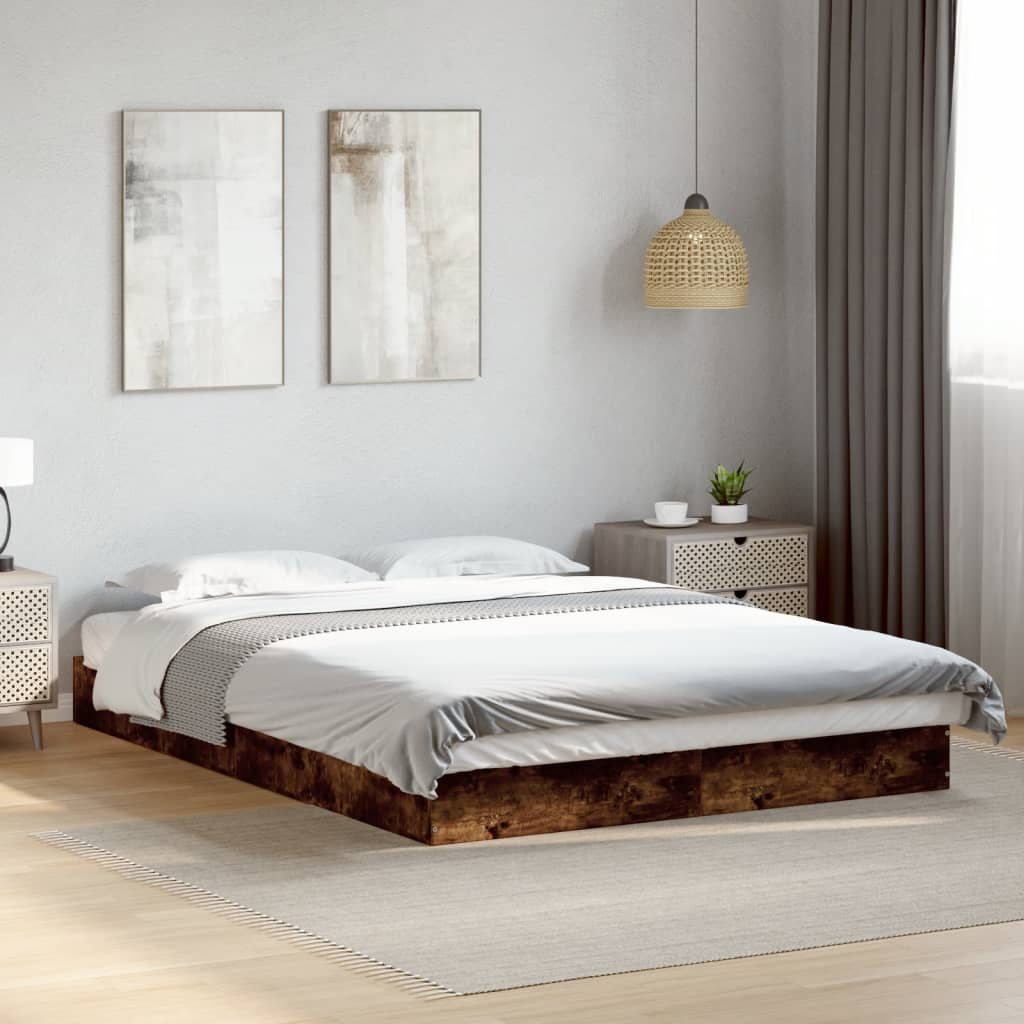 Bed frame smoked oak 135x190 cm wood material