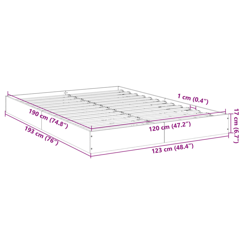 Bed frame without mattress smoked oak 120x190 cm wood material