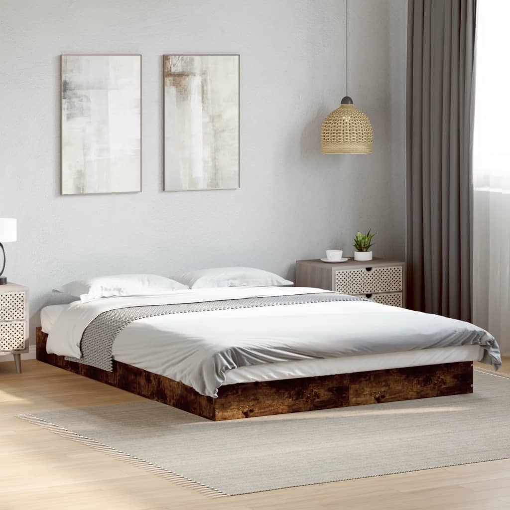 Bed frame without mattress smoked oak 120x190 cm wood material