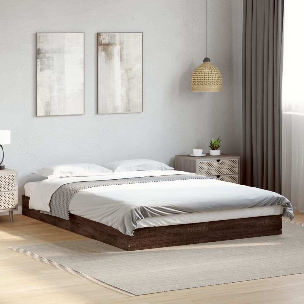 Bed frame without mattress brown oak 120x190 cm wood material