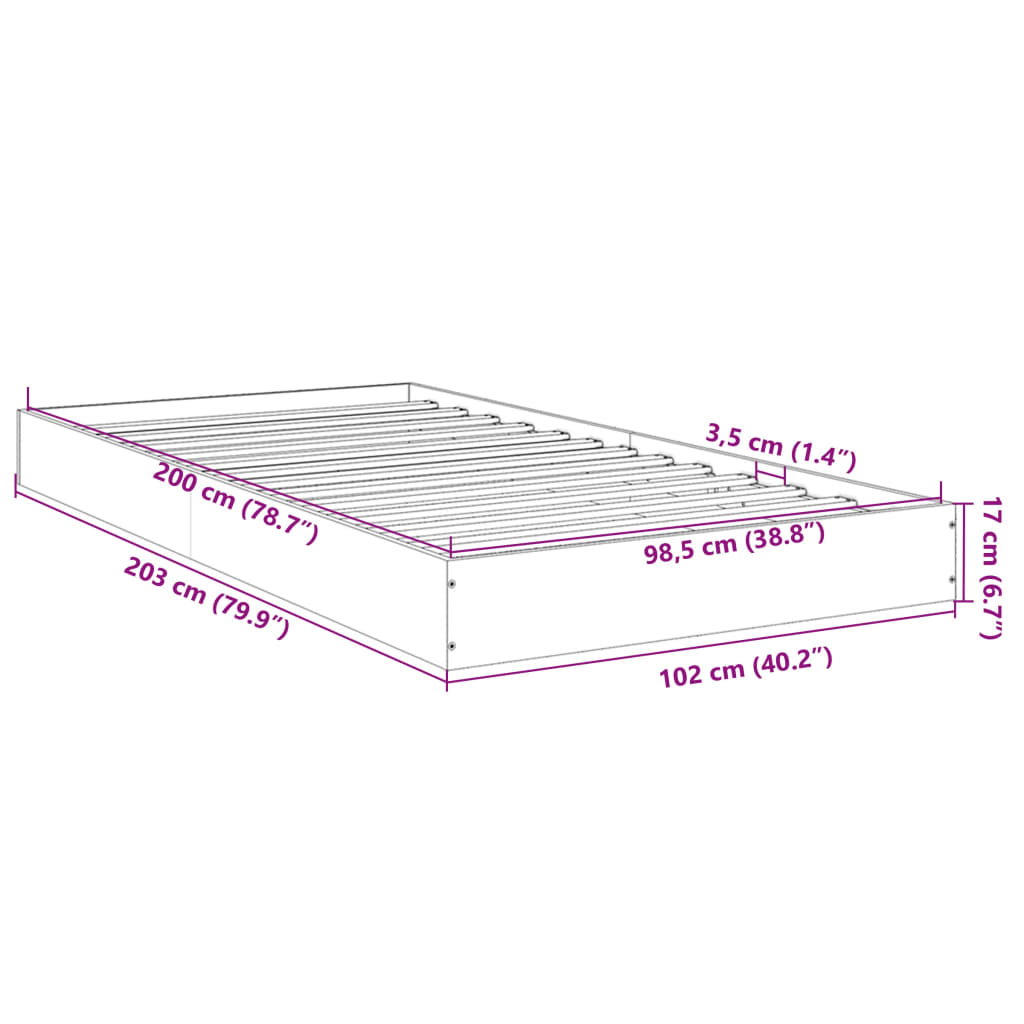 Bettgestell Grau Sonoma 100x200 cm Holzwerkstoff