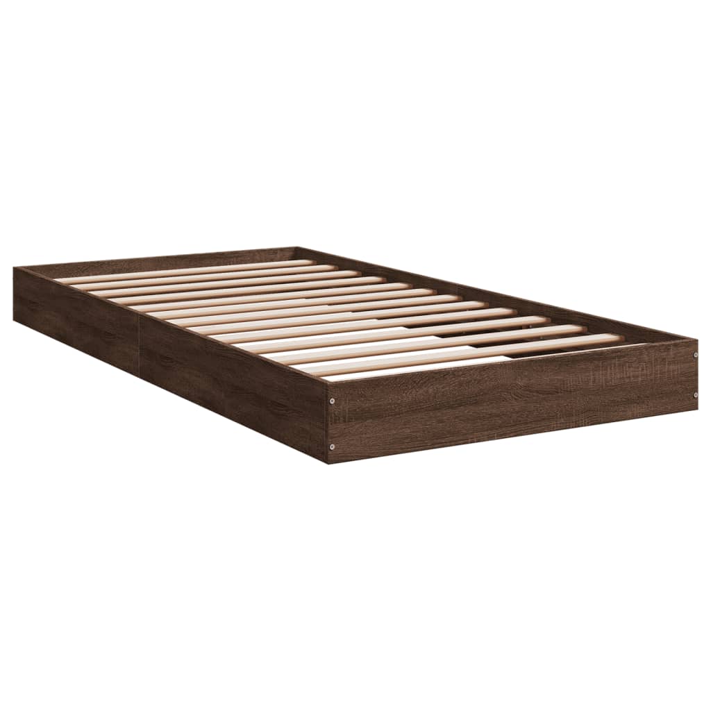 Bed frame without mattress brown oak 100x200 cm wood material