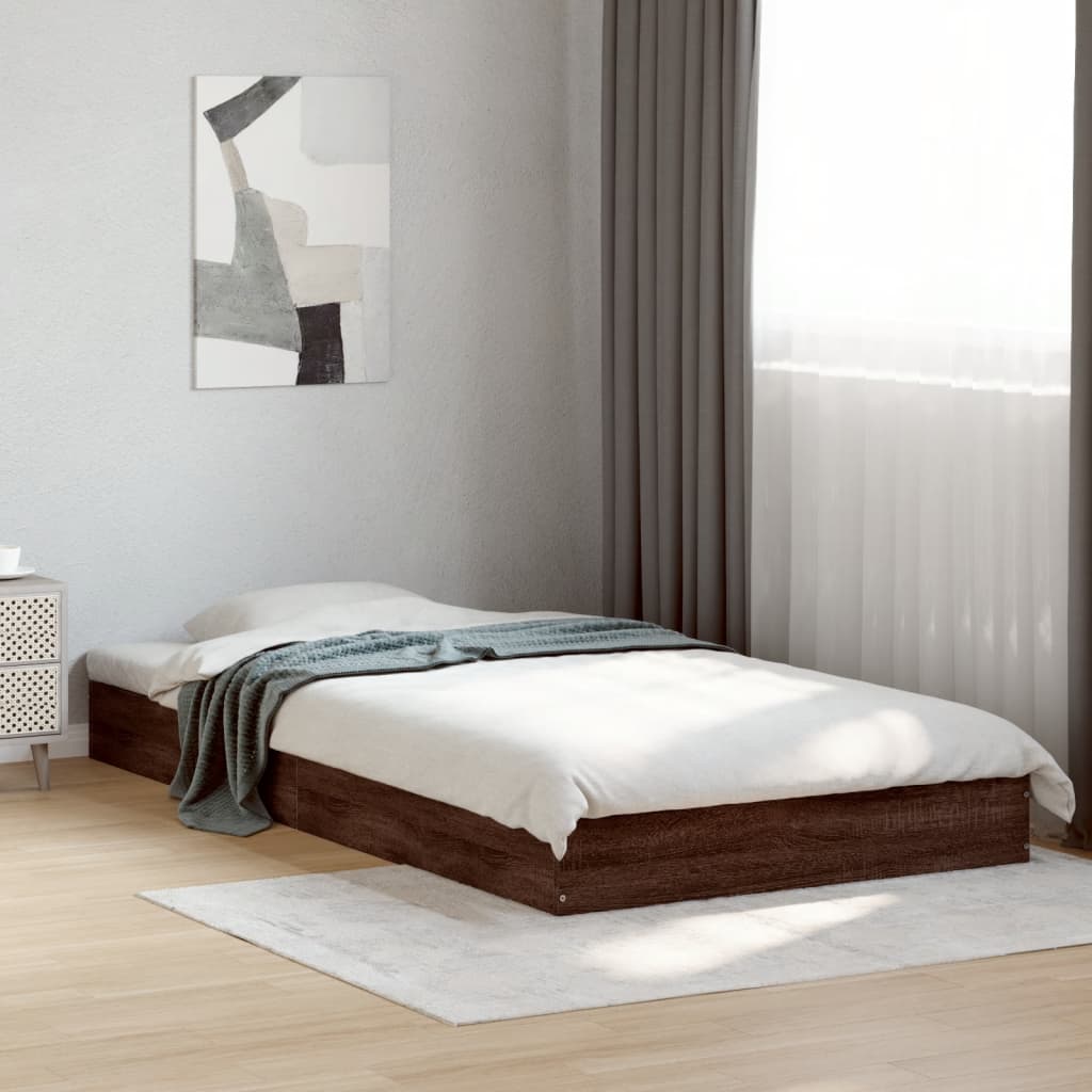 Bed frame without mattress brown oak 100x200 cm wood material