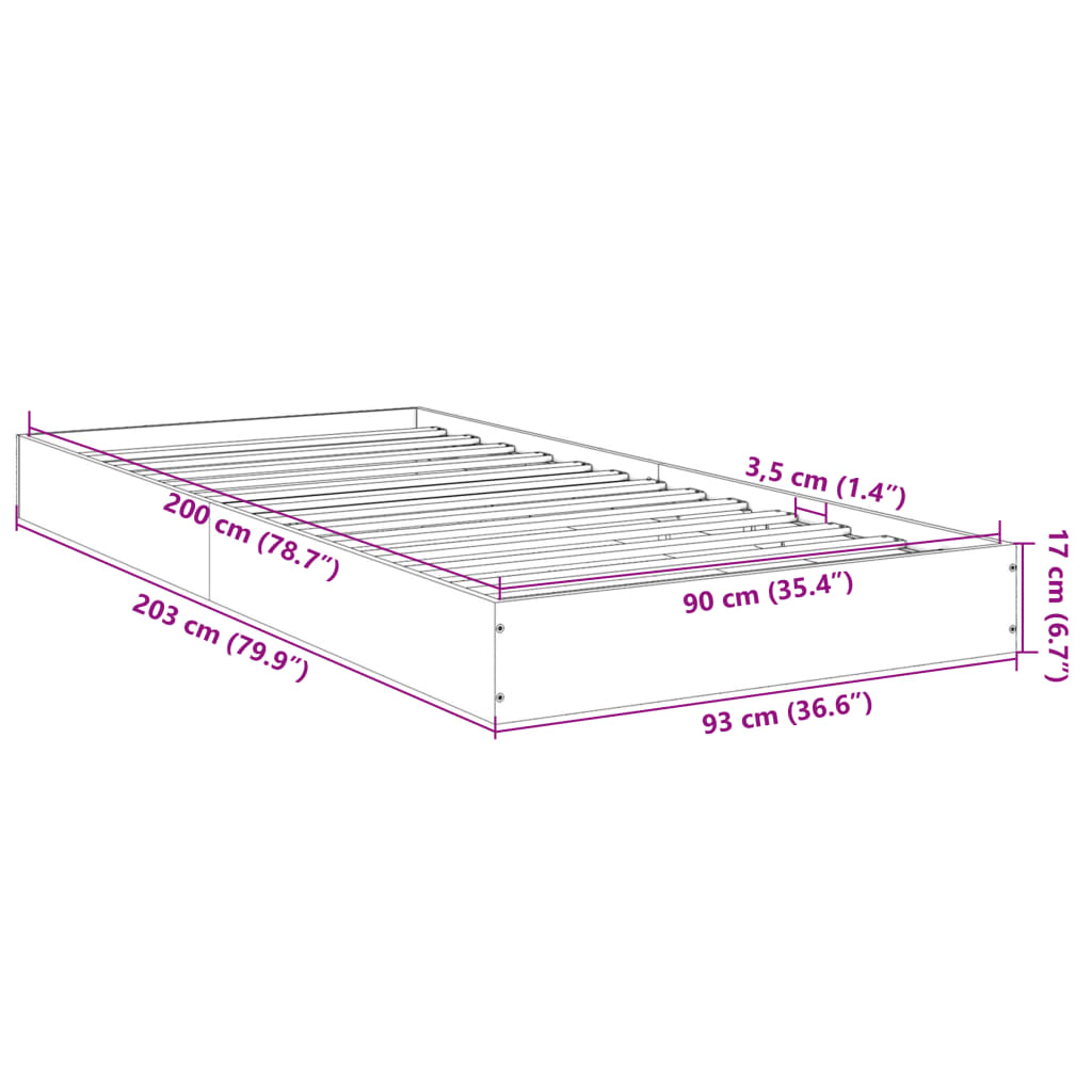 Bettgestell Schwarz 90x200 cm Holzwerkstoff