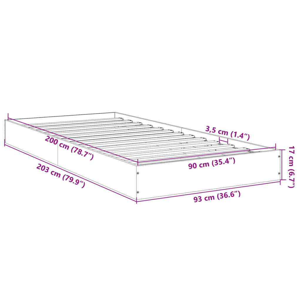 Bed frame without mattress Sonoma oak 90x200 cm wood material