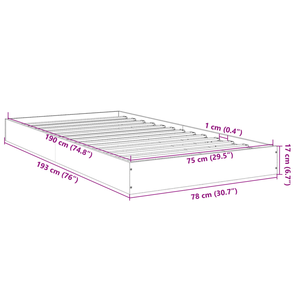 Bed frame black 75x190 cm wood material