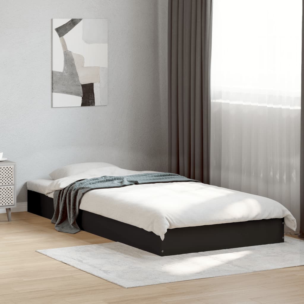 Bed frame black 75x190 cm wood material