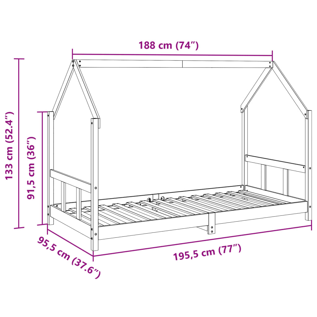 Children's bed wax brown 90x190 cm solid pine wood