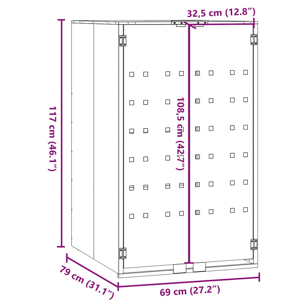 Garbage can box for 1 ton Black 69x79x117 cm Steel