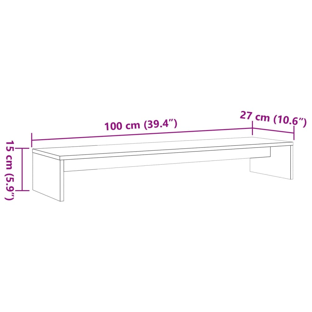 Monitor stand wax brown 100x27x15 cm solid pine wood