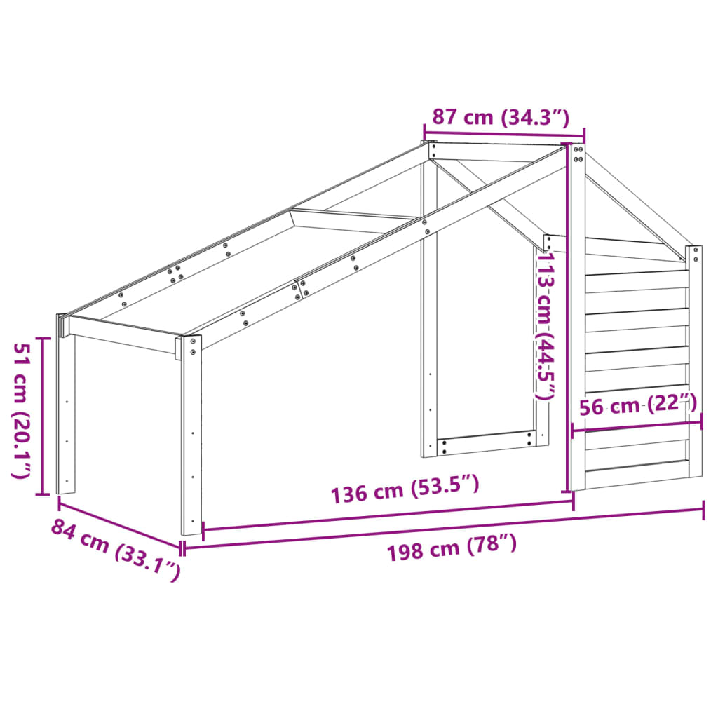 Roof for children's bed 198x87x113 cm solid pine wood