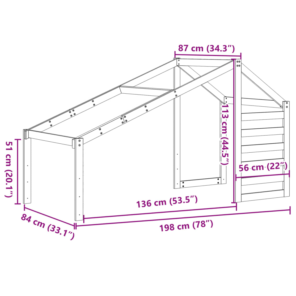 Roof for children's bed white 198x87x113 cm solid pine wood