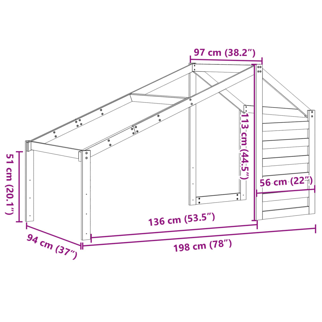 Roof for children's bed 198x97x113 cm solid pine wood