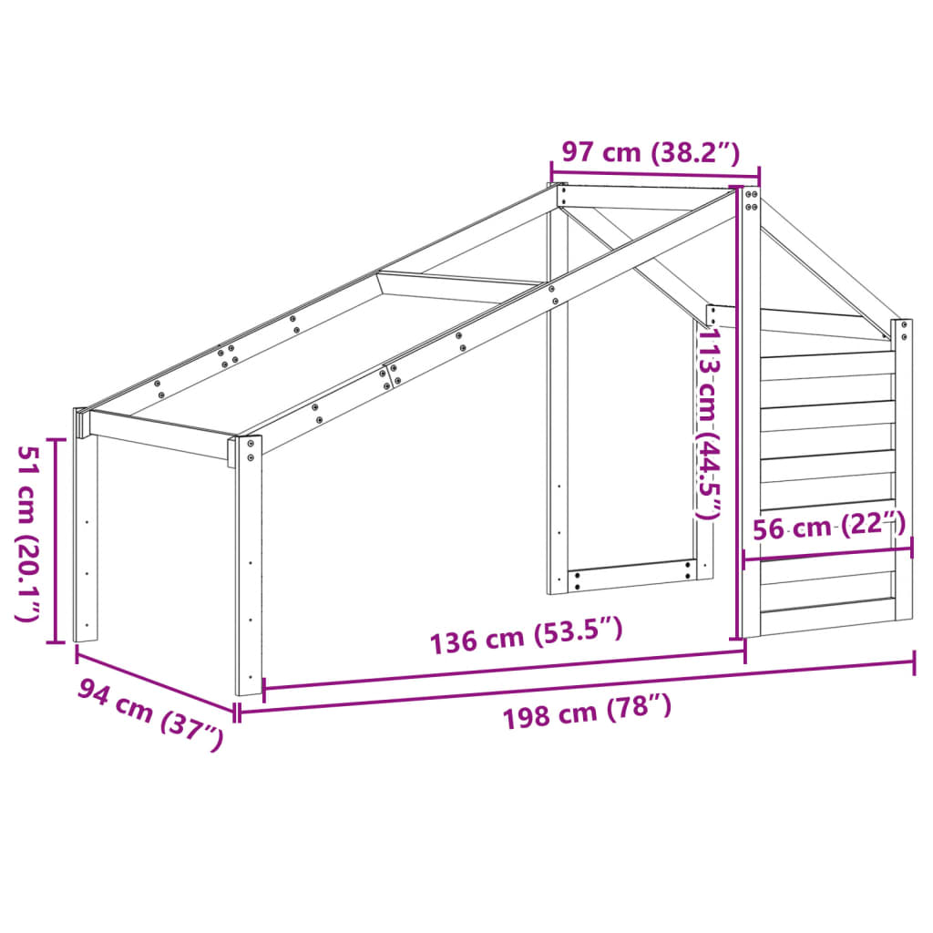 Roof for children's bed white 198x97x113 cm solid pine wood