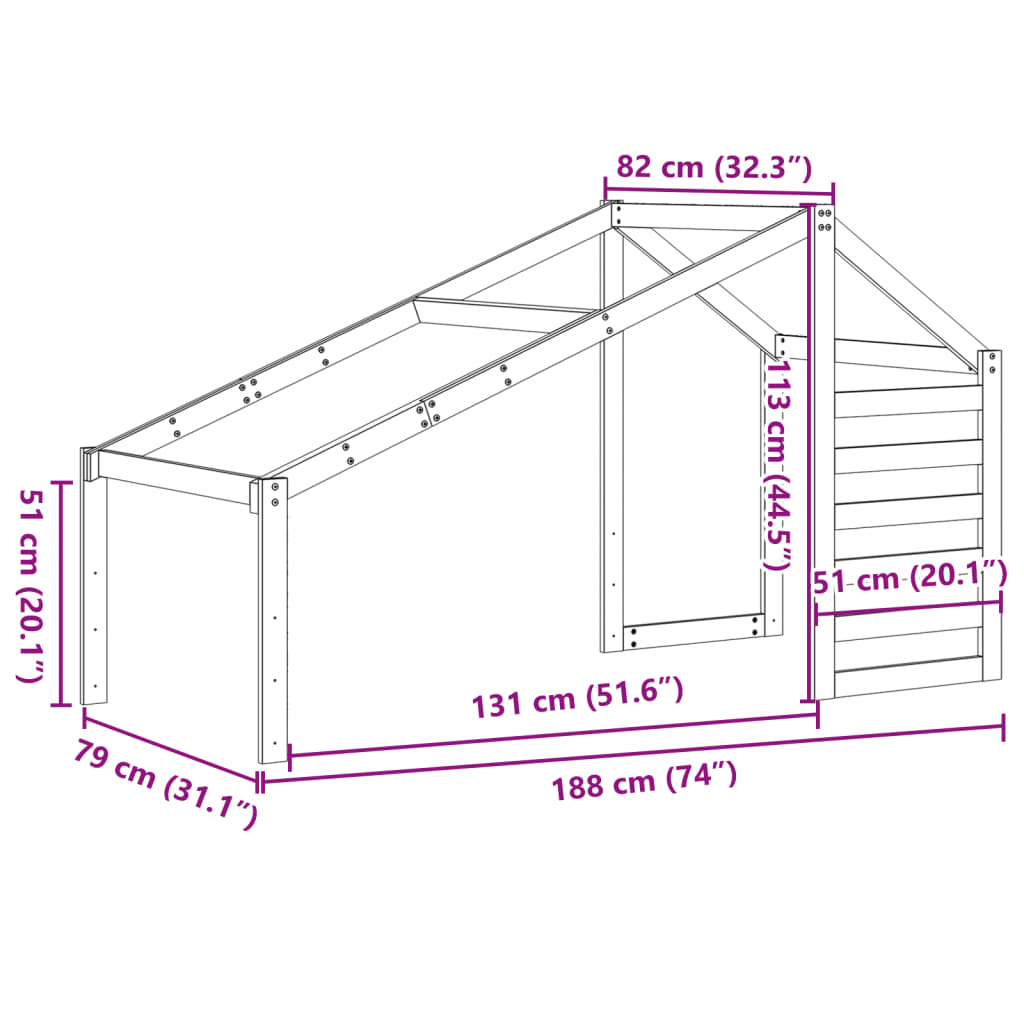 Roof for children's bed wax brown 188x82x113 cm solid pine wood