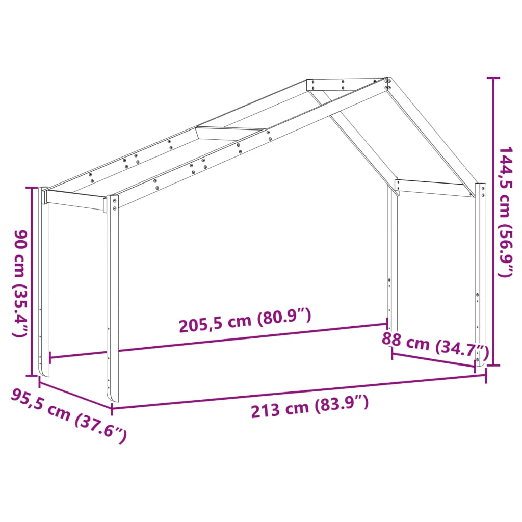 Roof for children's bed wax brown 213x95.5x144.5 cm solid wood