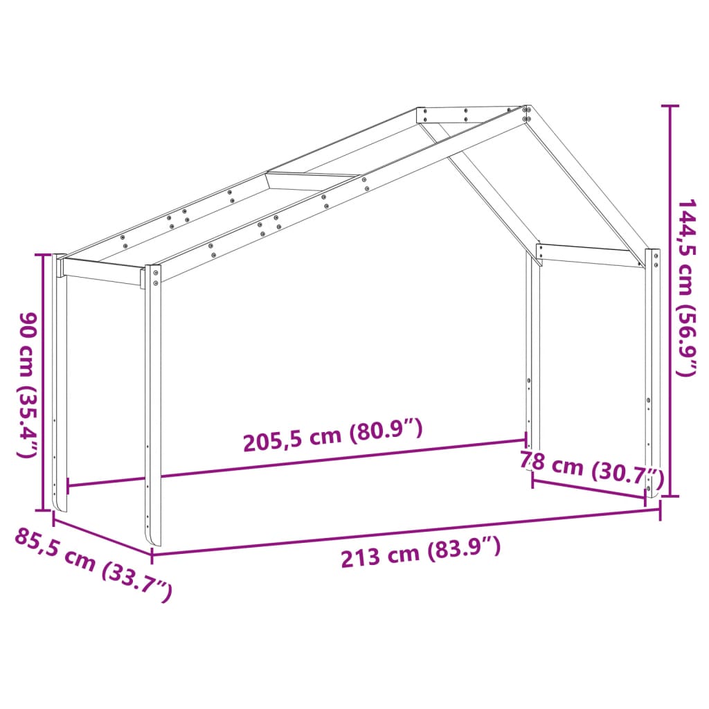 Roof for children's bed 213x85,5x144,5 cm solid pine wood