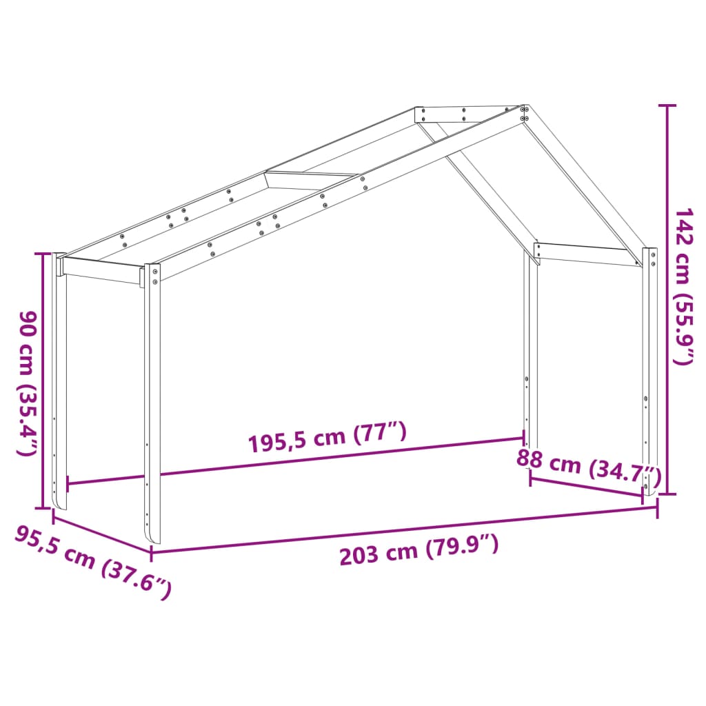 Roof for children's bed 203x95.5x142 cm solid pine wood