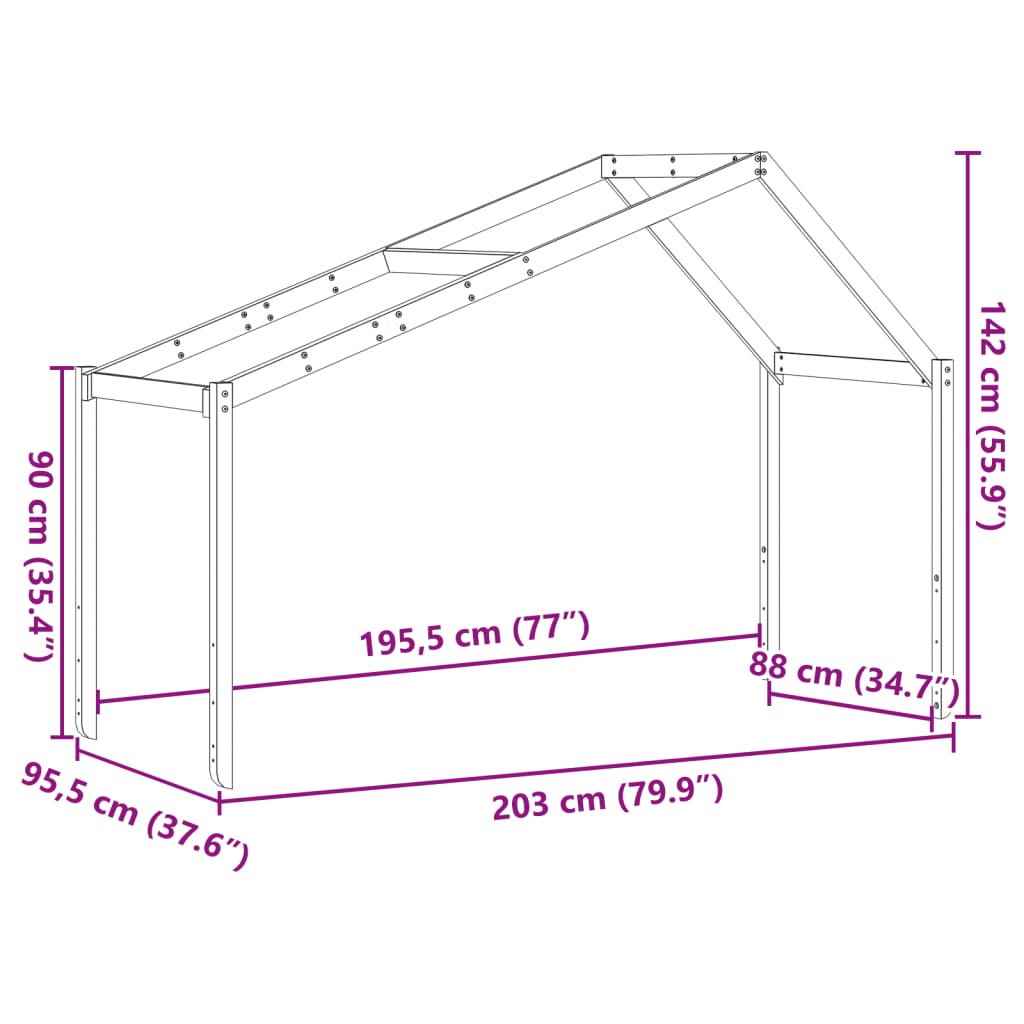 Roof for children's bed white 203x95,5x142 cm solid pine wood