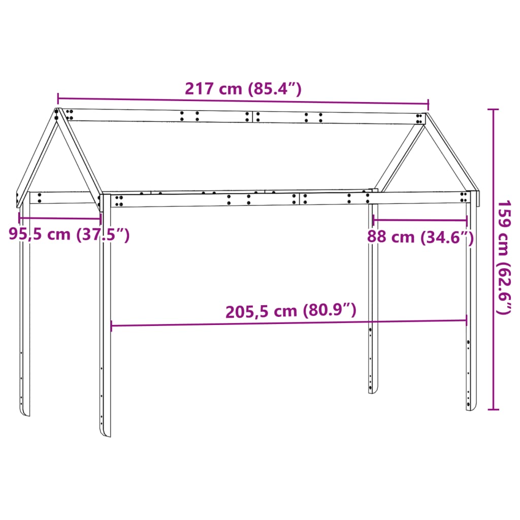 Roof for children's bed 217x95.5x159 cm solid pine wood