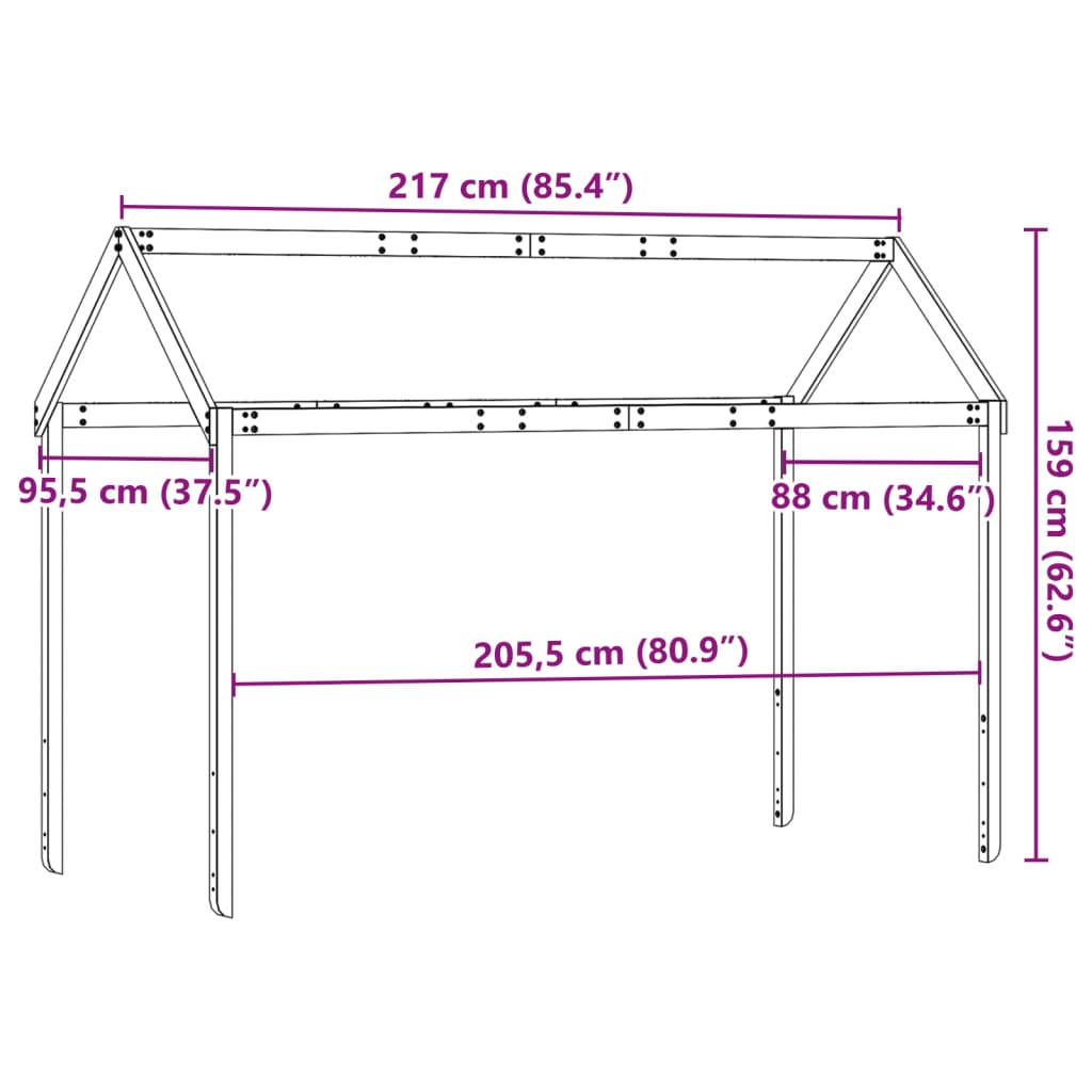 Roof for children's bed white 217x95,5x159 cm solid pine wood