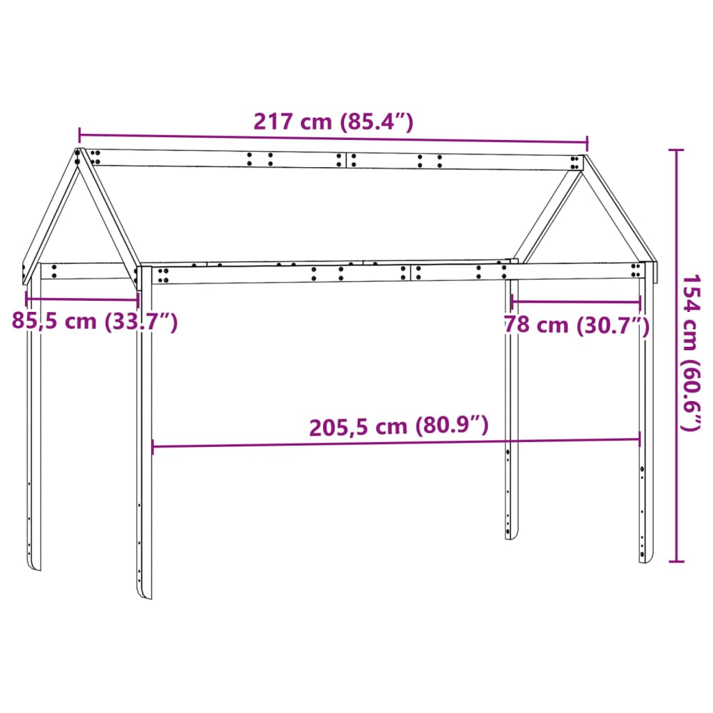 Roof for children's bed 217x85.5x154 cm solid pine wood