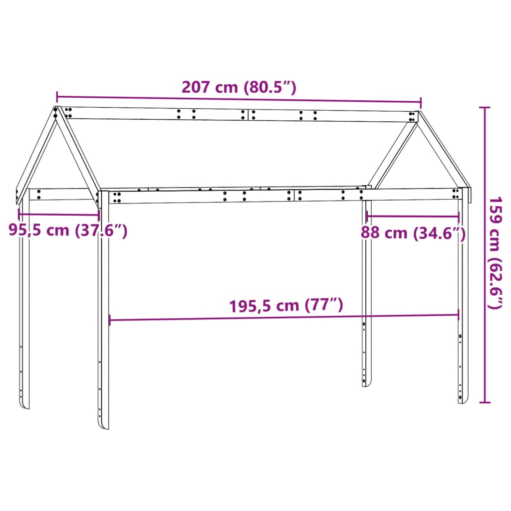 Roof for children's bed 207x95.5x159 cm solid pine wood