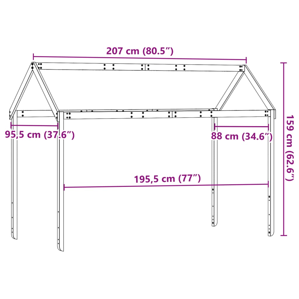 Roof for children's bed wax brown 207x95,5x159cm solid pine wood