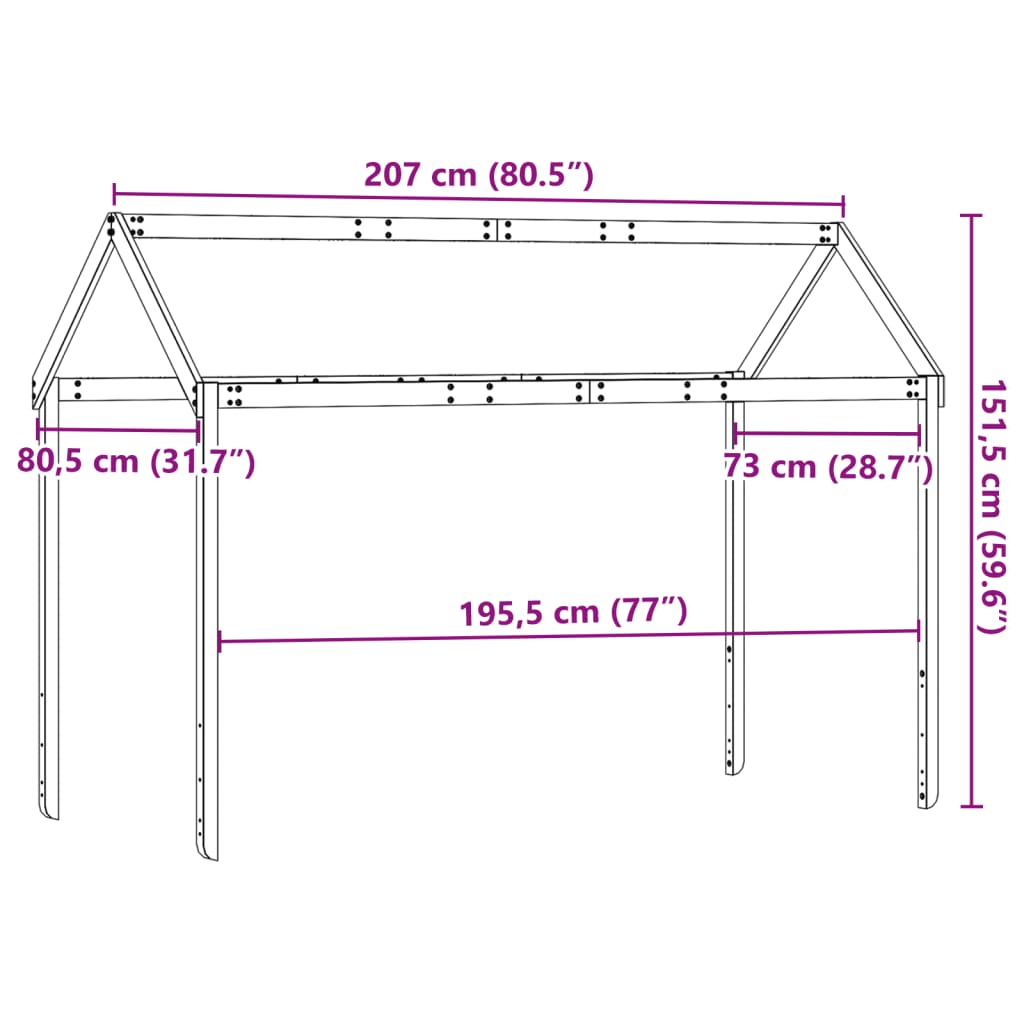 Roof for children's bed 207x80,5x151,5 cm solid pine wood