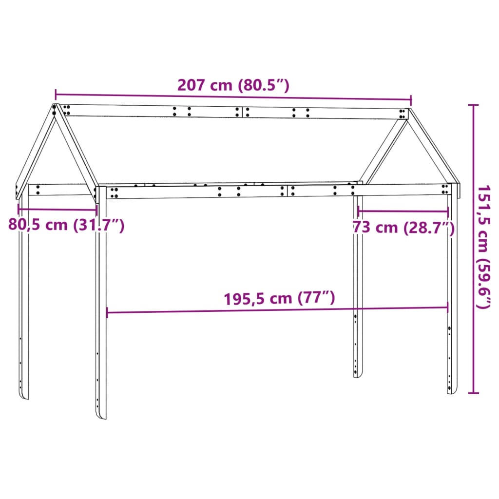 Roof for children's bed wax brown 207x80,5x151,5 cm solid wood