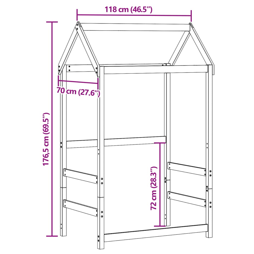 Roof for children's bed white 118x70x176,5 cm solid pine wood