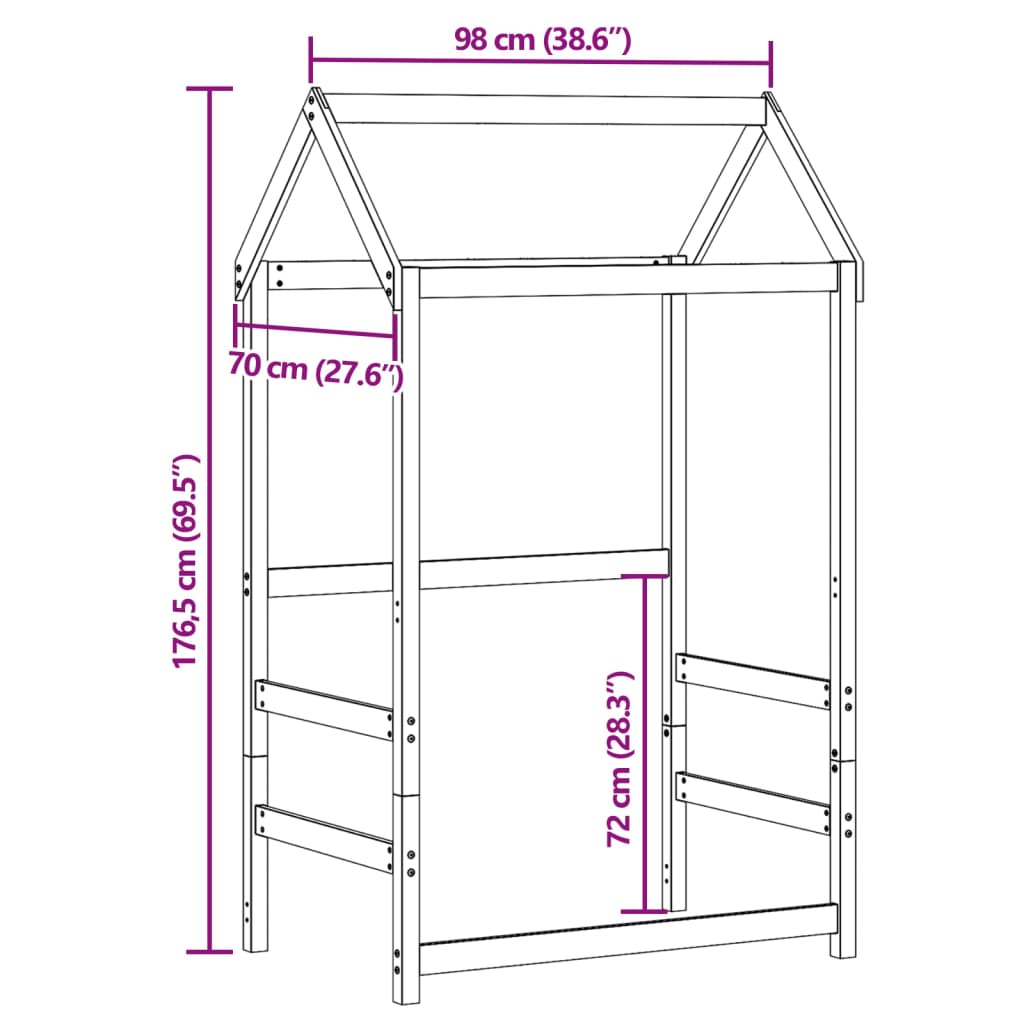 Roof for children's bed 98x70x176.5 cm solid pine wood