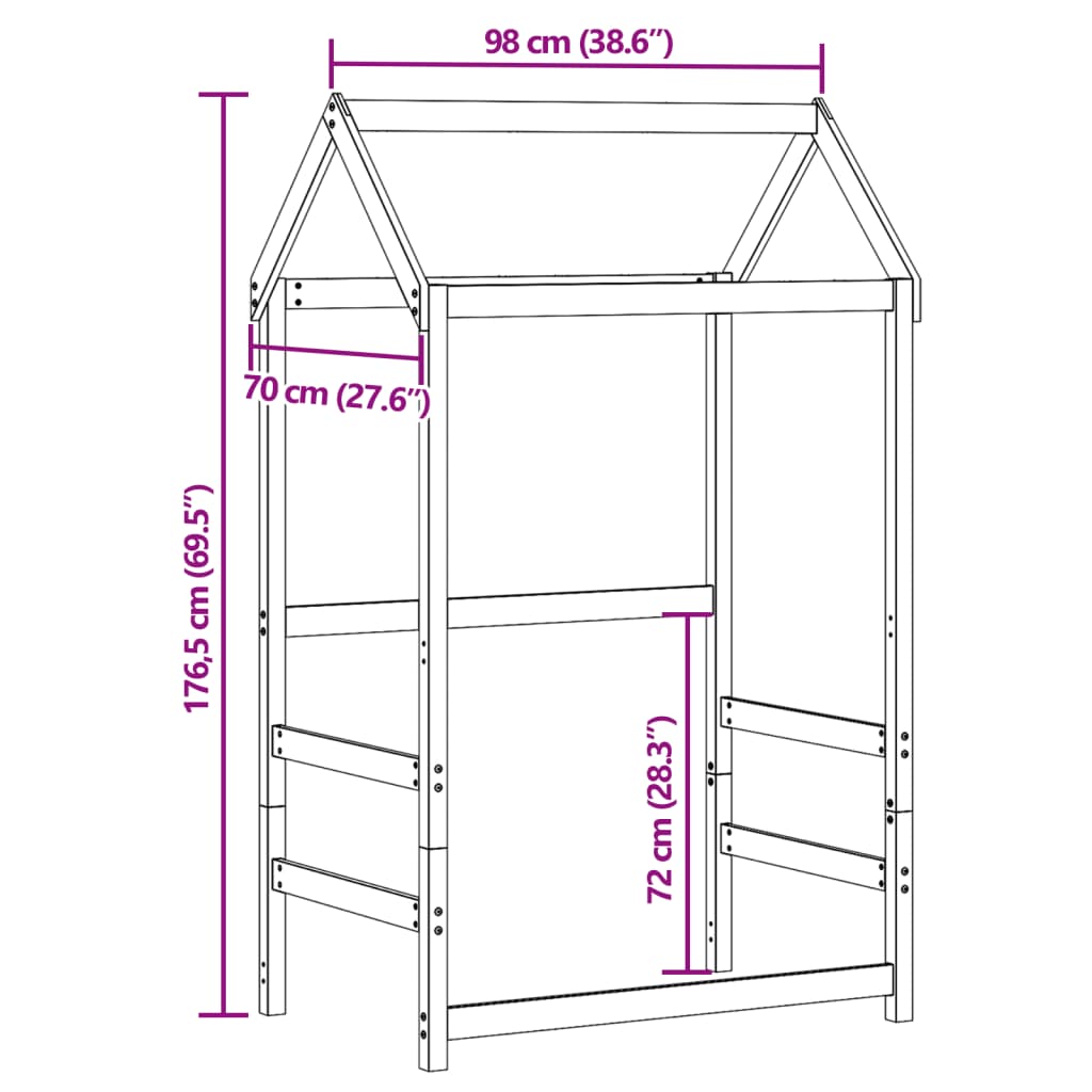 Roof for children's bed white 98x70x176,5 cm solid pine wood