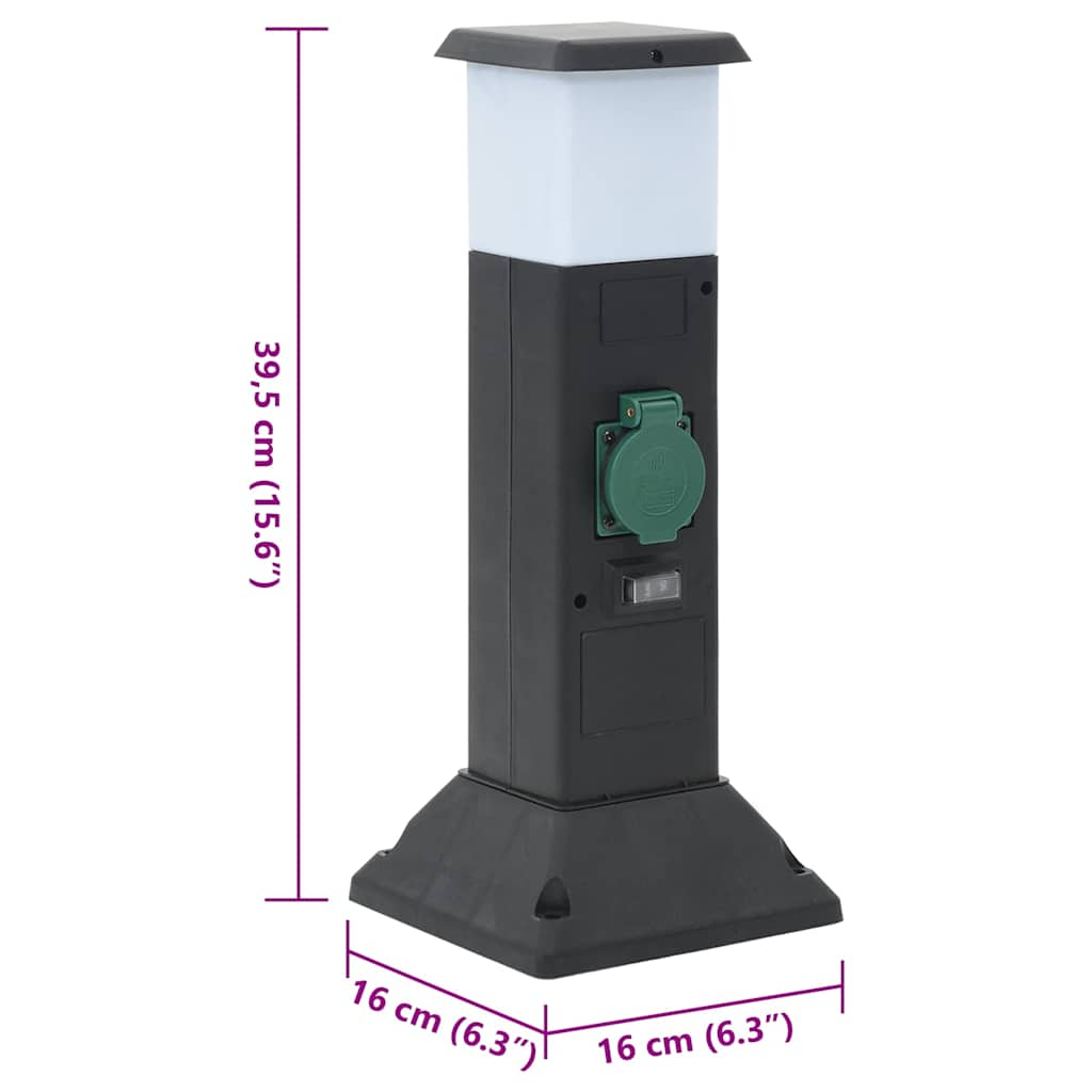 Outdoor socket with lamp and ground spike 2-way 16x16x39.5cm