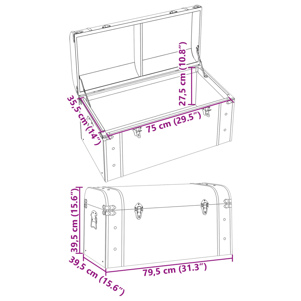 Treasure Chest with Latches Dark Brown 79.5x39.5x39.5 cm Plywood