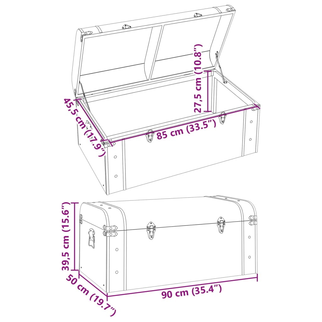 Treasure Chest with Latches Dark Brown 90x50x39.5 cm Plywood