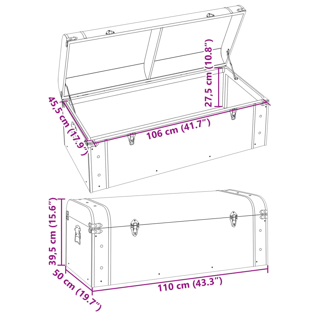 Treasure Chest with Latches Dark Brown 110x50x39.5 cm Plywood