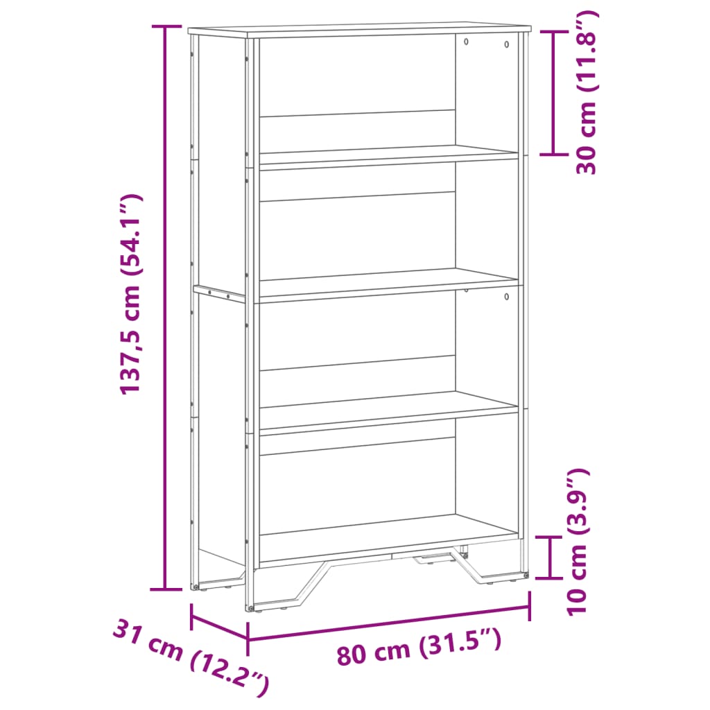 Bücherregal Schwarz 80x31x137,5 cm Holzwerkstoff