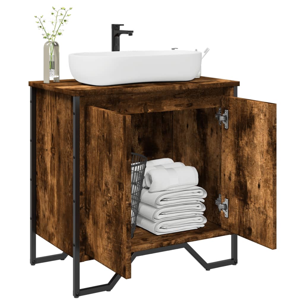 Washbasin base cabinet smoked oak 60x35x60 cm wood material