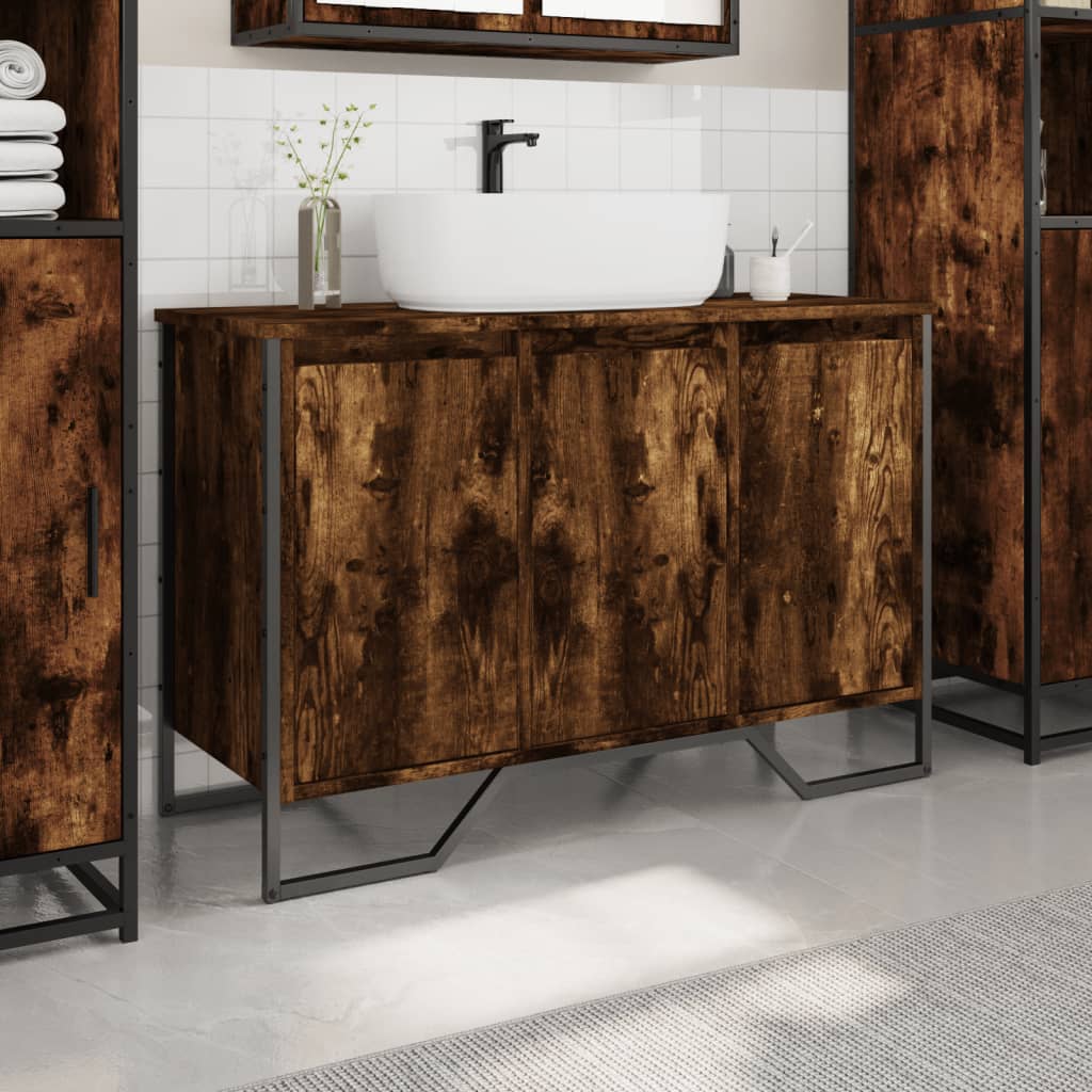 Washbasin base cabinet smoked oak 91x35x60 cm wood material