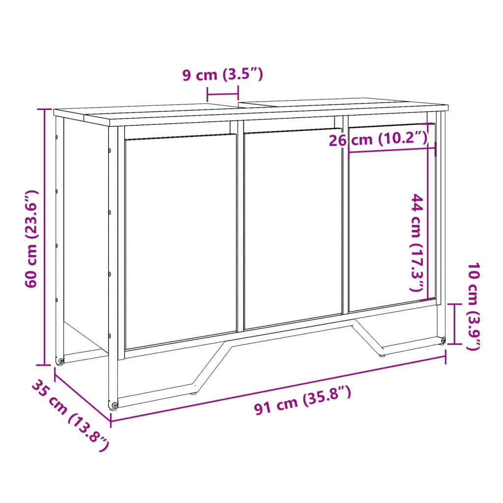 Washbasin base cabinet smoked oak 91x35x60 cm wood material