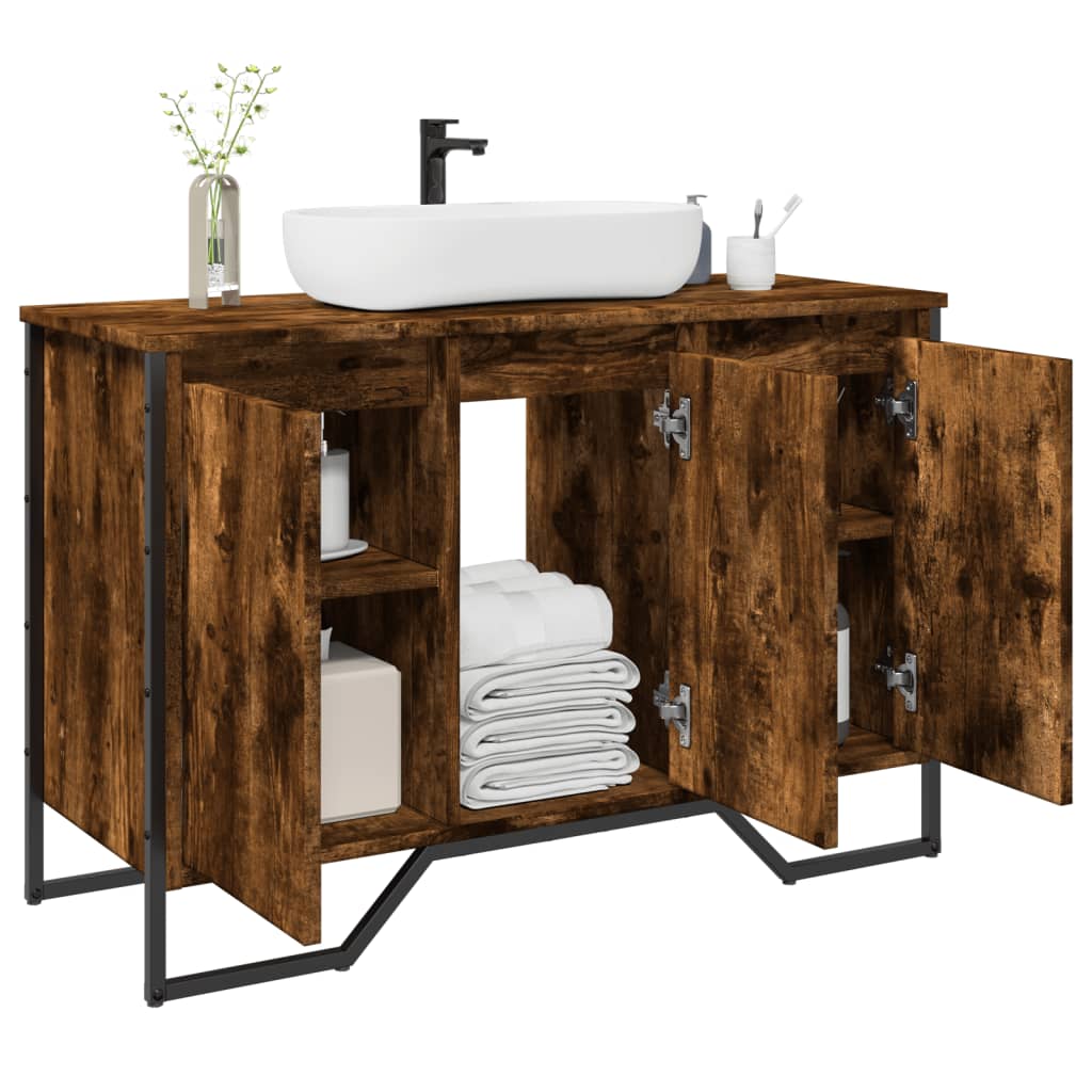 Washbasin base cabinet smoked oak 91x35x60 cm wood material