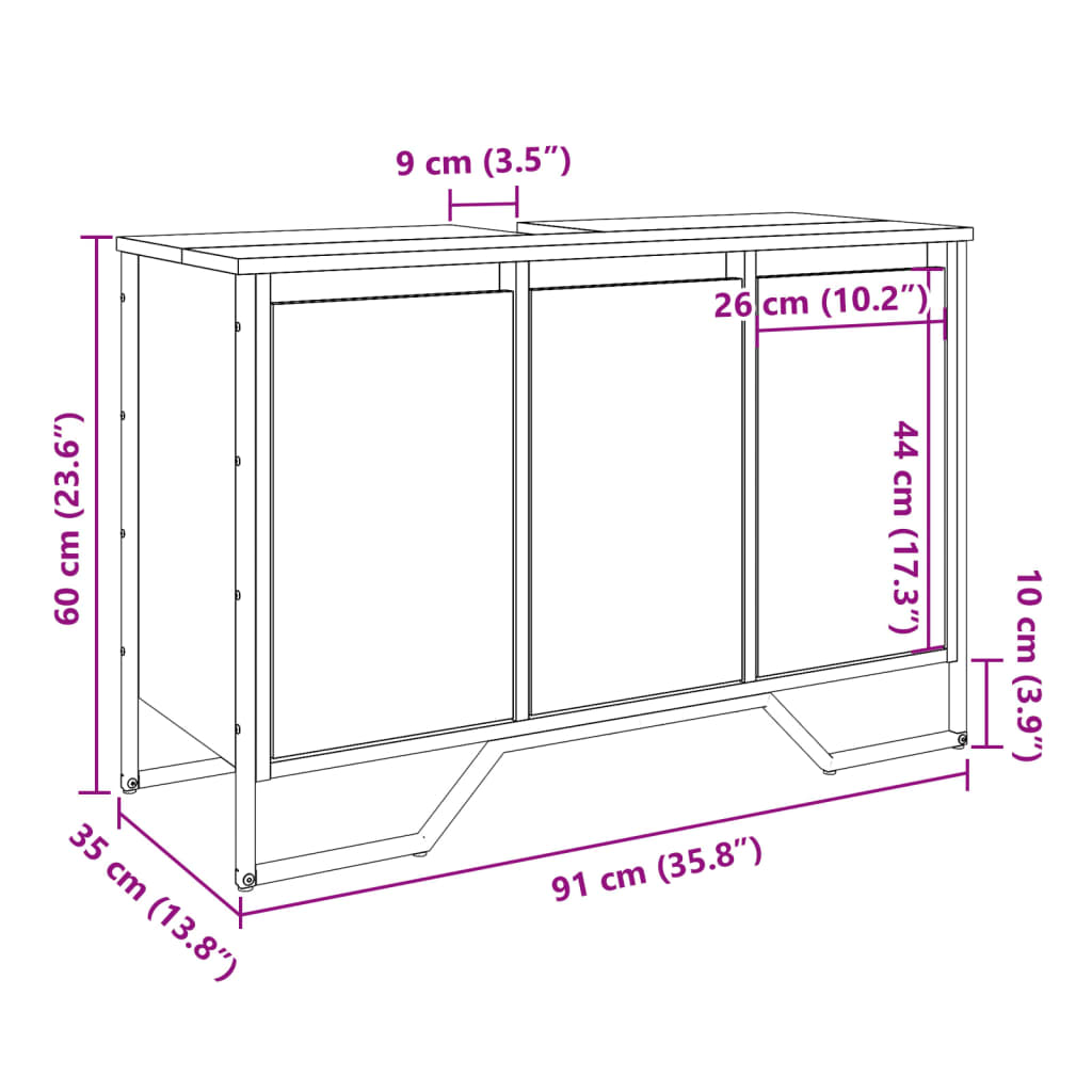 Washbasin Cabinet Brown Oak Look 91x35x60 cm