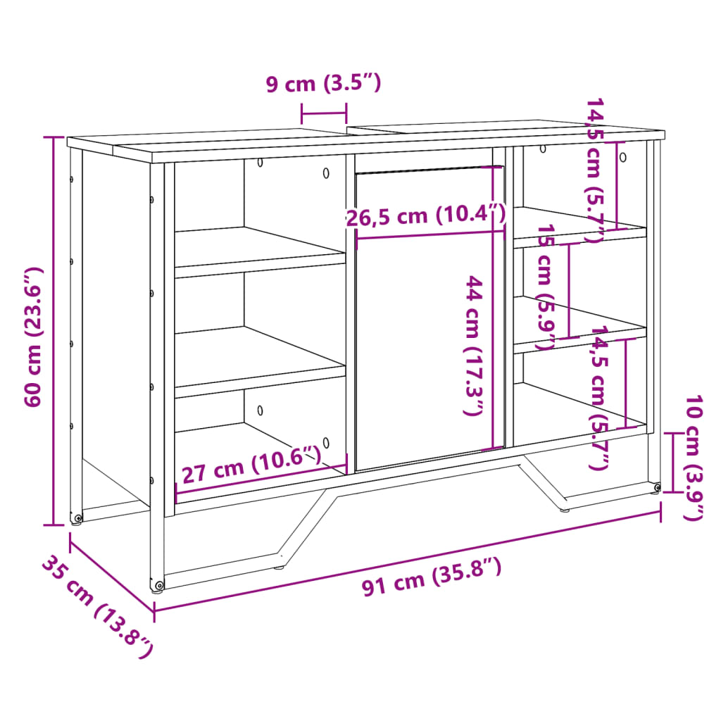 Waschbeckenunterschrank Sonoma-Eiche 91x35x60 cm Holzwerkstoff