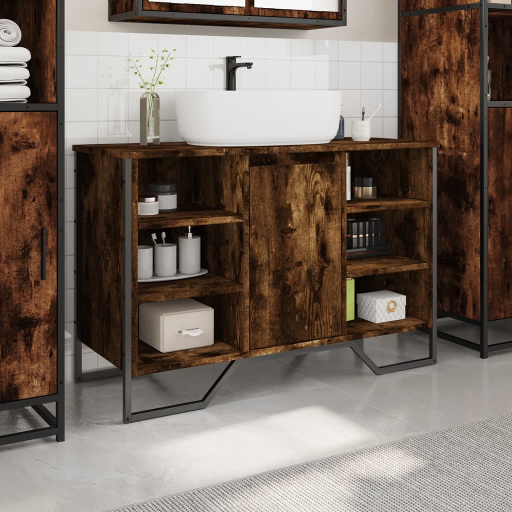 Washbasin base cabinet smoked oak 91x35x60 cm wood material