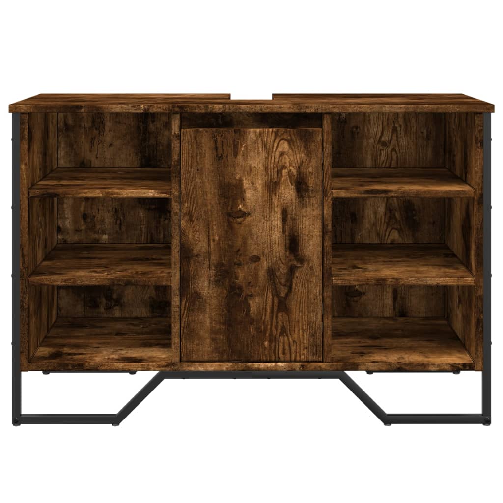 Washbasin base cabinet smoked oak 91x35x60 cm wood material