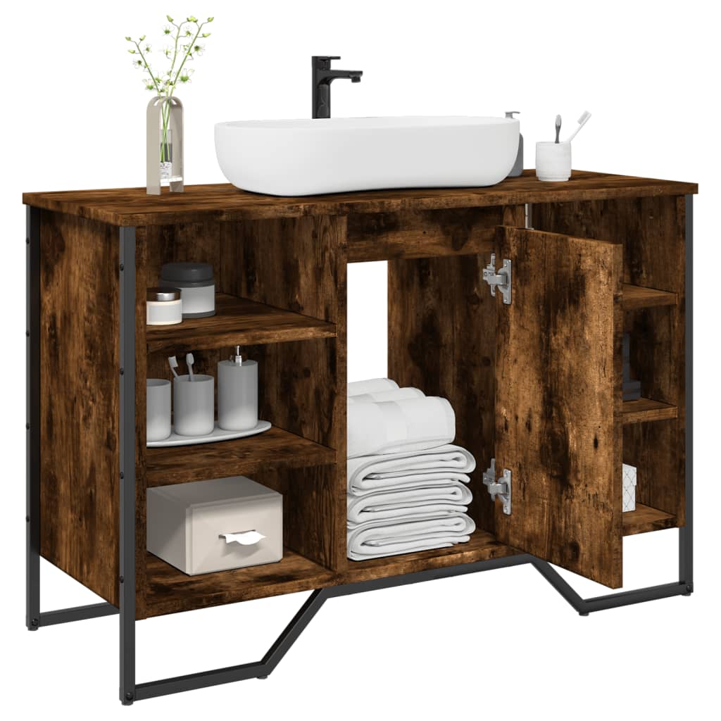 Washbasin base cabinet smoked oak 91x35x60 cm wood material