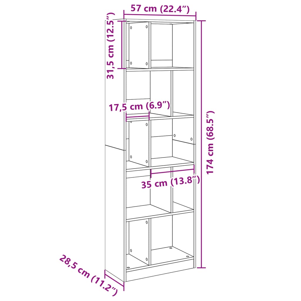 Bookshelf White 57x28.5x174 cm Wood Material